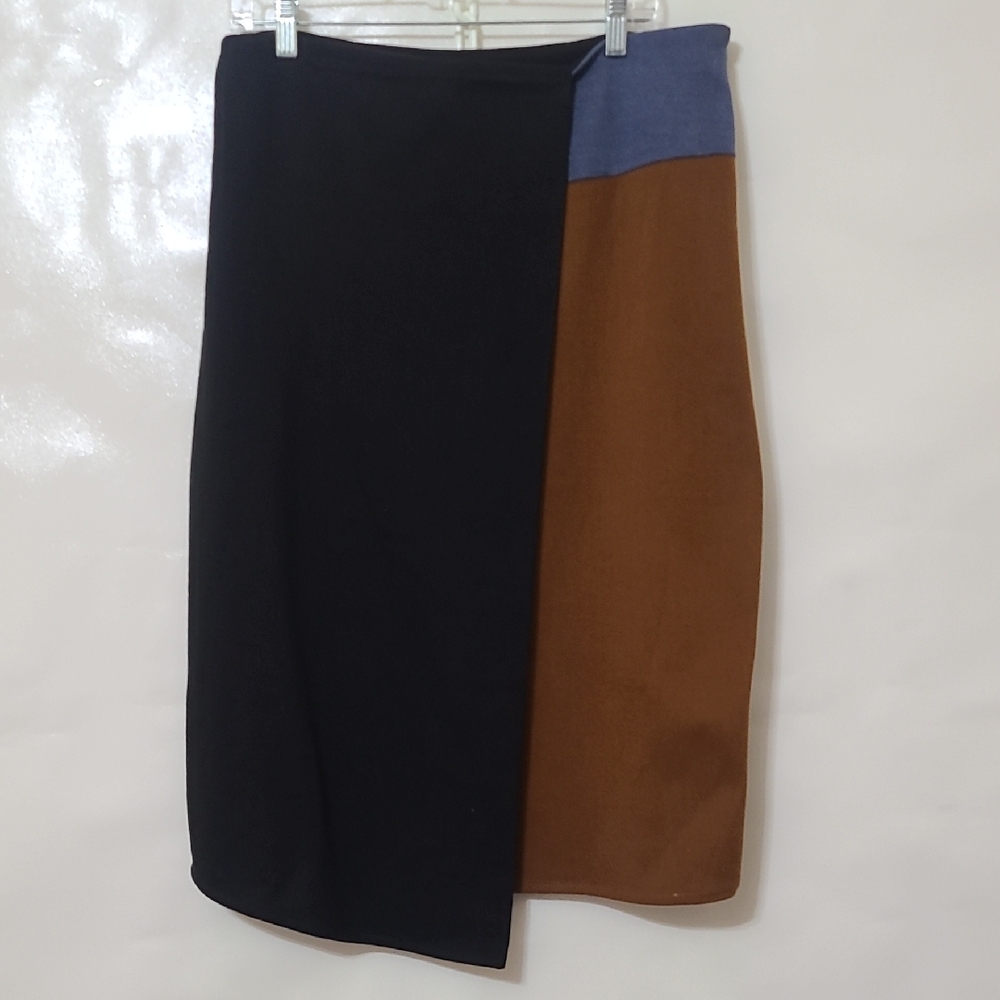 Chicwish Women's Elegant Color Block Faux Wrap Midi Skirt - Size XL